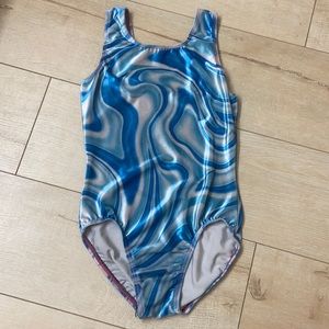 AS blue swirl velvet gymnastics leotard